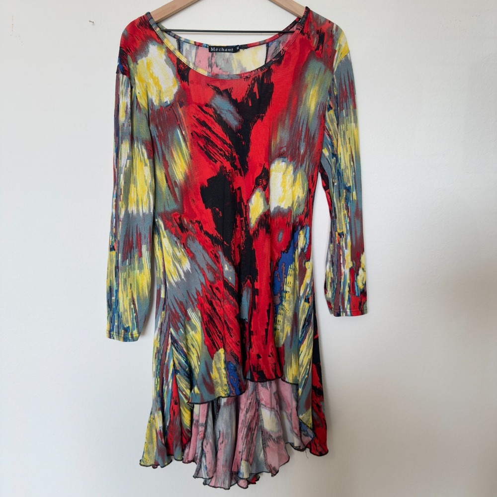 Mechant Women Lagenlook Top XL‎ Artsy Boho Chic Scoop Neck Long Sleeve Fitted